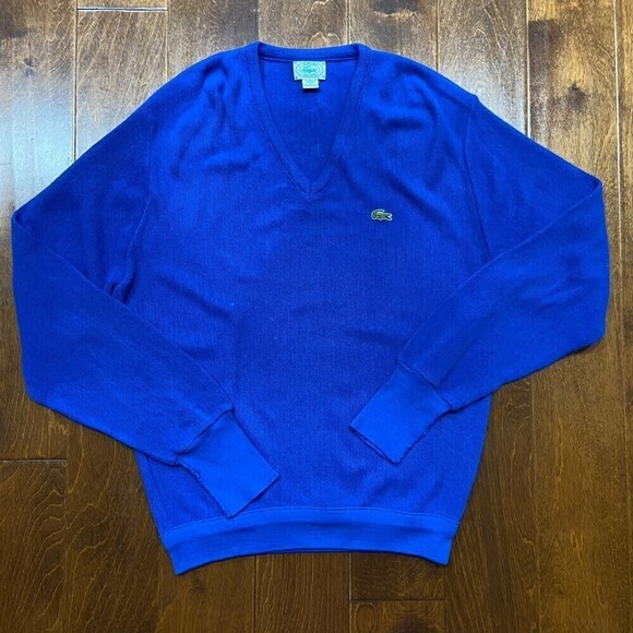 Lacoste Izod Vintage Acrylic V-Neck Sweater Royal Blue Men's Size Large - Picture 3 of 7